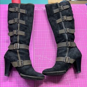 Women's Black and Brown Buckle Boots